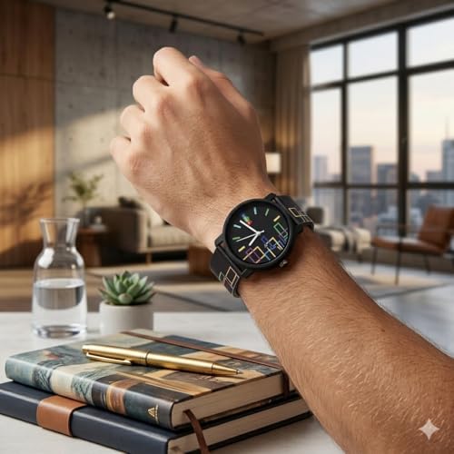 Image of Multicolor Designer Geomatric Theme Silicone Strap and Dial Wrist Watch - Geo-107