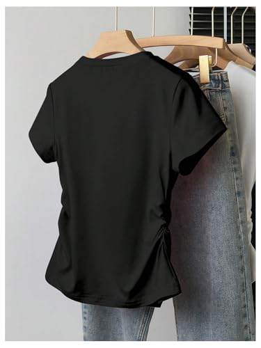 SweatyRocks Girl's Bow Heart Graphic Tees Short Sleeve Crew Neck Ruched Y2K Cute T Shirts2