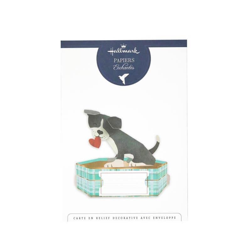 Draeger Paris - Pop Up Greeting Card, 3D Greeting Card with Envelope - Little Dog with Heart - Size 18 x 11,5 cm - Image 2