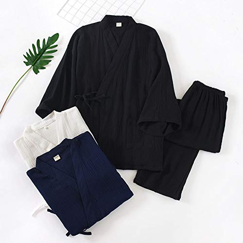 OWLONLINE Men\'s Japanese Kimono Loose Casual Home Pajamas Nightwear Size L -White