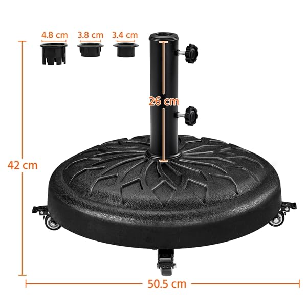 Yaheetech Base per Ombrellone da Giardino 24,7 kg in Resina e Metallo con 4 Ruote e Freni per Pali da Ø34/38/48mm con 2 Manopole Cortile Piscina Esterno Nero