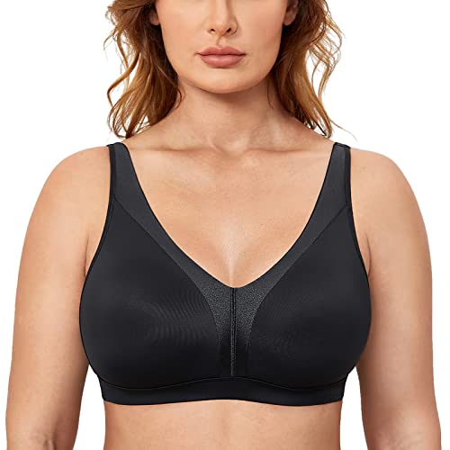 Delimira Women's Wireless Bra Plus Size Full Coverage Smooth Unlined Support Black 36DD
