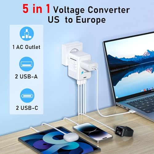Mapambo 220V To 110V Voltage Converter Us To Europe For Hair Dryer With 2 Usb Port 2 Usb C International European Universal Travel Adapter Worldwide Step Down Power Converter Plug Combo thumb #3