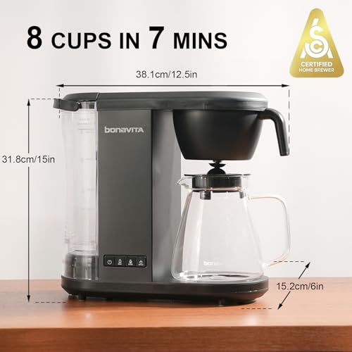 Image of Bonavita Enthusiast 8 Cup Drip Coffee Brewer, Pour Over, SCA Certified Coffee Machine with Glass Carafe, Stainless Steel Panel, Removable Reservoir, Matte Black