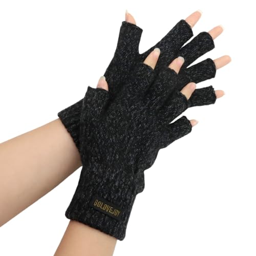 VEGCOO Thermisch Wolle Fingerlose Handschuhe für Damen Herren, Warme Winterhandschuhe aus Strickwolle, Handschuhe Ohne Finger für Arbeits, Autofahren, Radfahren, Touchscreen...
