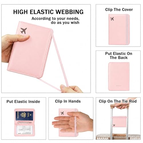 Image of ZOPPEN RFID Blocking Passport Holder for Travel - PU Leather Waterproof Lightweight Passport Cover Wallet for Women Men, Travel Organizer with Card Slots for Airline Tickets & Passport Book, Pink