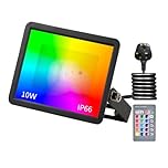 Phlbao 10W LED Floodlight Outdoor, 220V Colour Changing Flood Lights with Remote Control, 16 RGB Colours, Timing, 4 Modes, IP66 Waterproof