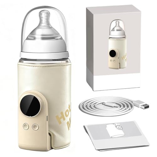 Flaschenwärmer Baby Unterwegs, Tragbarer Fläschchenwärmer Unterwegs mit 6 Temperaturstufen, Babyflaschen Wärmer, USB-Aufladbar, Lcd-Display, 38-50℃ Muttermilchwärmer Tasche Für Unterwegs und Zuhause