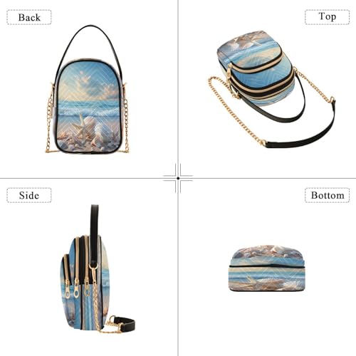Quilted Crossbody Bags for Women,Seashell Starfish on Beach Summer Women's Crossbody Handbags Small Travel Purses Phone Bag4