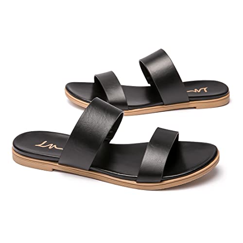 Image of LM Women's Slide Sandals Two Band Slip On Flat Sandals Casual Summer Sandals
