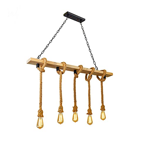 Lustre rustique pour corriger l'éclairage d'une pièce sombre avec 4 douilles réglables en sisal