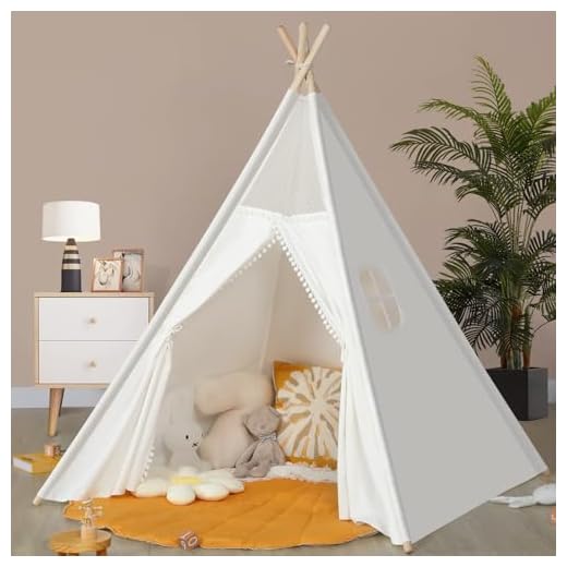 Sumbababy Kids Teepee Tent for Toddlers Indoor- Play Tents for Girls & Boys Slumber Party - Washable Tipi Sleepover Tent Kid Boho Toddler Tents with Lights & Carry Bag - Foldable Outdoor Gift Toys