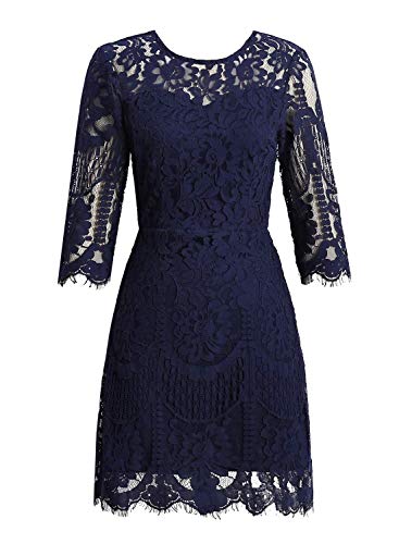 Image of MSLG Women's Elegant Round Neck V-Back Wedding Guest Floral Lace Cocktail Party A Line Dress 910