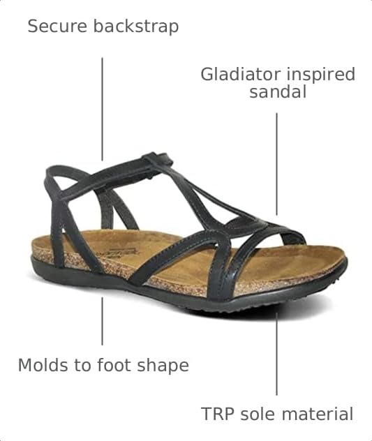 Image of NAOT Footwear Women's Dorith Sandal with Cork Footbed and Arch Support Footbed - Adjustable Sandal With Backstrap - Comfort and Support - Lightweight and Perfect for Travel - Narrow to Medium Fit