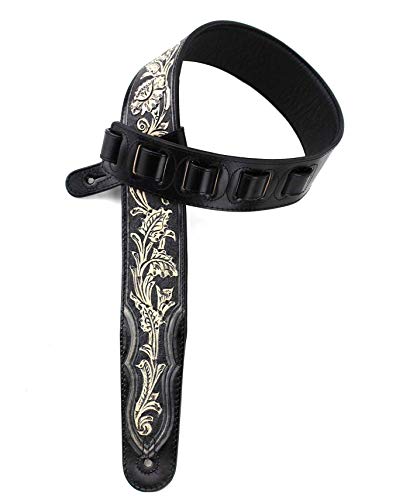 Onyx KH-02-BLK Sangle de guitare rembourrée en cuir sculpté à la main avec outils traditionnels Western Walker… - Les Beatles, Paul McCartney, John Lennon, RIngo Starr, George Harrison Onyx KH-02-BLK Sangle de guitare rembourrée en cuir sculpté à la main avec outils traditionnels Western Walker…