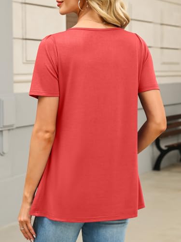 VUTRU Womens Summer Tops Short Puff Sleeve Babydoll Shirts Peplum Blouses U Neck T Shirts Trendy 2026 (Coral,XL) — view 4