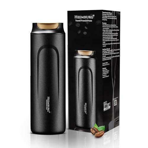 HEEMBURG Mini cafetera francesa To-Go de acero inoxidable, para viajes, térmica pequeña, doble pared aislada, prensa francesa para viajes