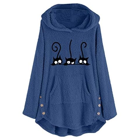 TUDUZ Sudadera con Capucha Mujer Lana Gato Cover
