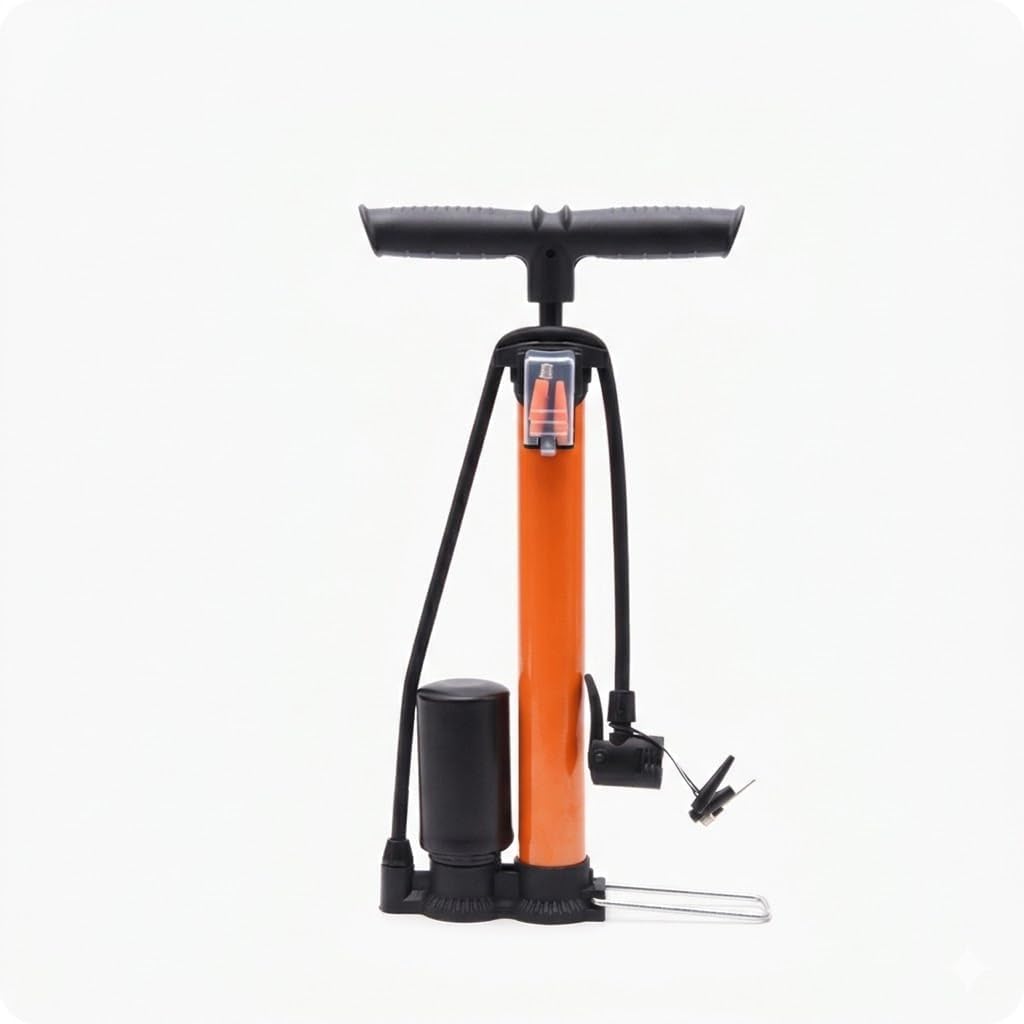 Edward Tools Bike Pump – 120 PSI Portable Bicycle Hand Pump with Gauge Adapters, Fits Presta & Schrader Valves, Includes Ball Needle & Inflatable Adapters – Compact 15.7" Pump