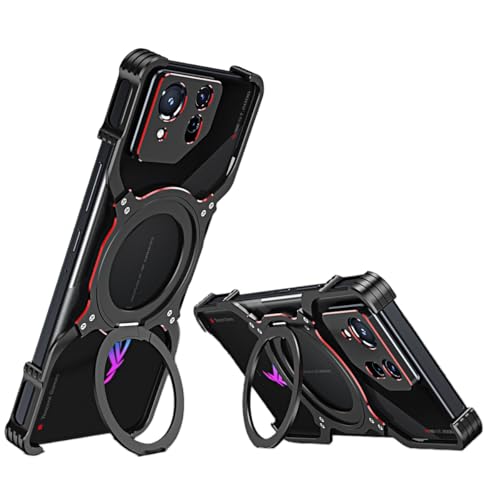 Rog phone 9用バンパー アルミ リングスタンド ログフォン9用ケース 衝撃吸収 高耐久性 Rog phone 9 pro用カバー(レッドブラック)