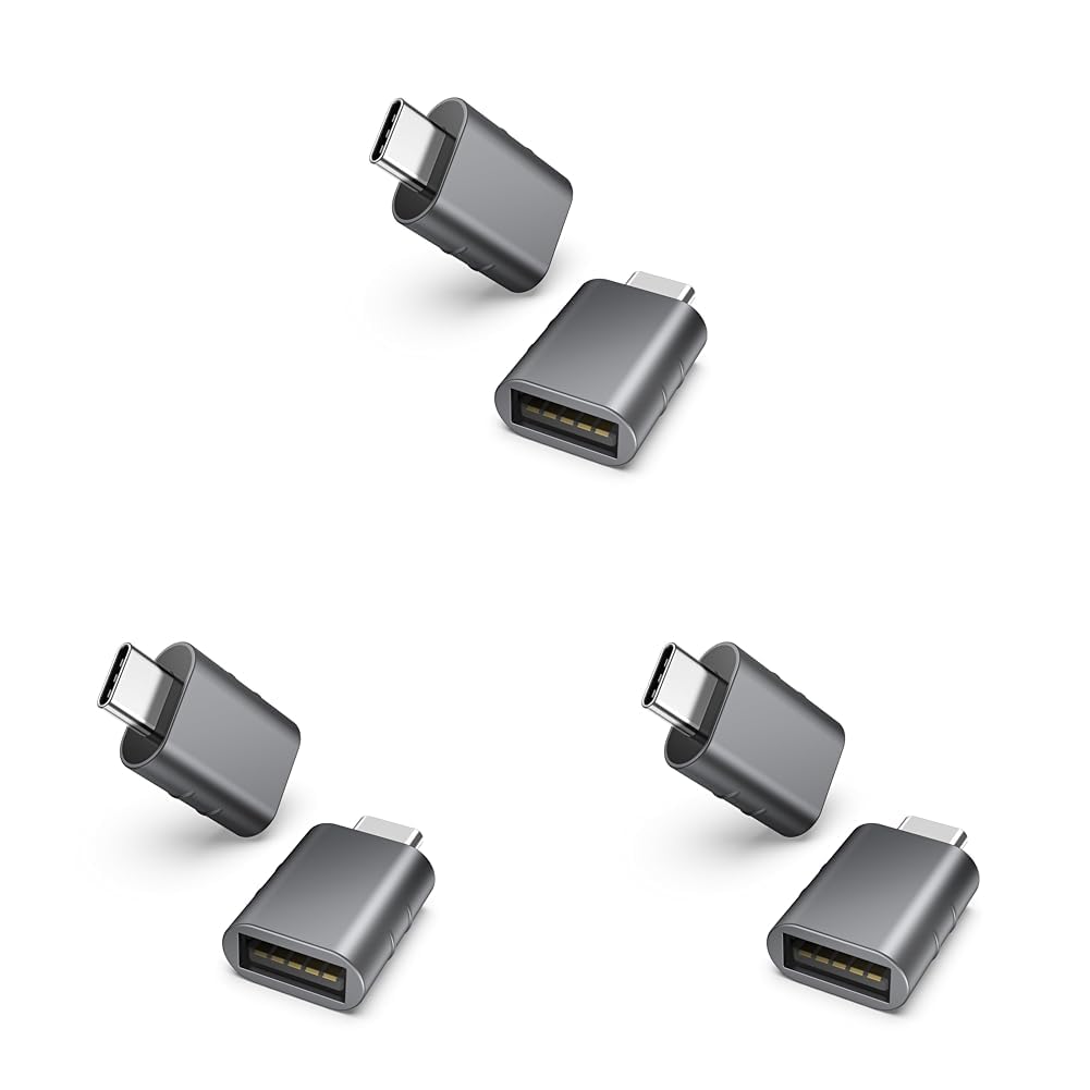 Syntech USB C to USB Adapter Pack of 6, USB 3.0 Female to Thunderbolt 4/3 Adapter Compatible with MacBook Pro Air 2024, Surface, iPad, iPhone, Galaxy Notebook, XPS and More Type C Devices, Space Grey Gris (Space Grey) 1.08 X 0.65 X 0.32 Inch (Pack of 3)