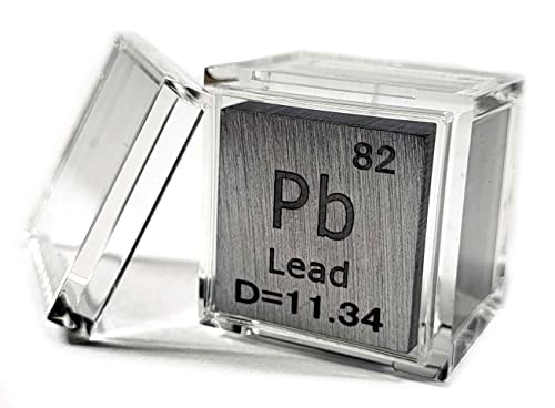Image of 1 inch 25.4mm Lead Plumbum Metal Cube Pb up to 99.9% Pure Periodic Table Element Engraved Density Collection Science Education Display Block Cube + Acrylic Case Box - 1PC