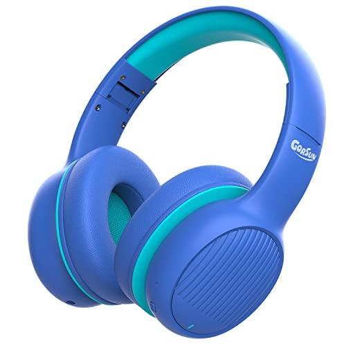 gorsun Inalambricos Auriculares niños, Auriculares niños Plegables sobre la Oreja Volumen Seguro 85/94dB, Auriculares inalambricos niños con micrófono para la Escuela, el teléfono y el PC (Azul) Cover