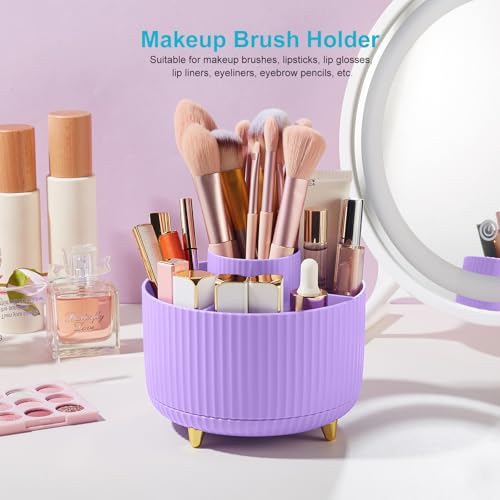 Image of 360 Rotating Plastic Desk Pen Organizer with 5 Slots, Dual-Purpose Art Supply Pencil Cup for Office, School, Home Light Purple