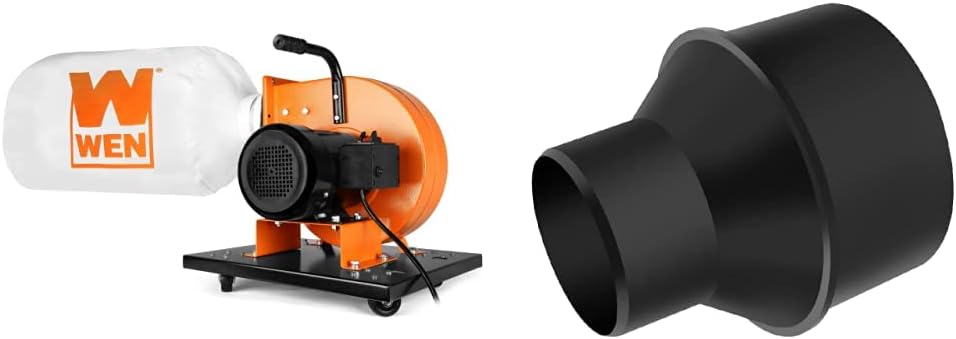 WEN DC3474 7.4-Amp Rolling Dust Collector with Induction Motor, 15-Gallon Bag and Optional Wall Mount, Black & POWERTEC 70136 4-Inch Hose to 2-1/2 Inch Hose Cone Reducer