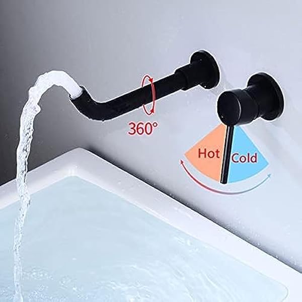 Wall Mounted Basin Taps Hot And Cold Spout Sink Mixer Tap Sink Taps For Bathroom Wall Mounted Basin Mixer Tap Bathroom Sink Taps Black - Continuous,15cm,Brushed Gold-split,15cm