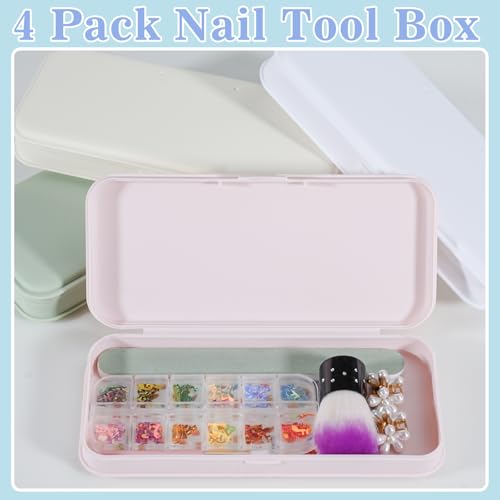 4 Pieces Plastic Storage Personal Box for Nail, Nail Implement Storage Box Organizer Case Manicure Tool Box for Nail Pedicure Supply Tools (B-multicolor)