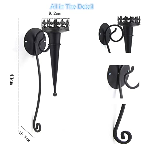 Metal Wall Mounted Candle Sconces,Wall Sconce Candle Holder, Iron Wall Pillar Candle Sconce For Room, Hallway, Entryway, Bathroom, 2 Pack (Torch Design) #TOP4