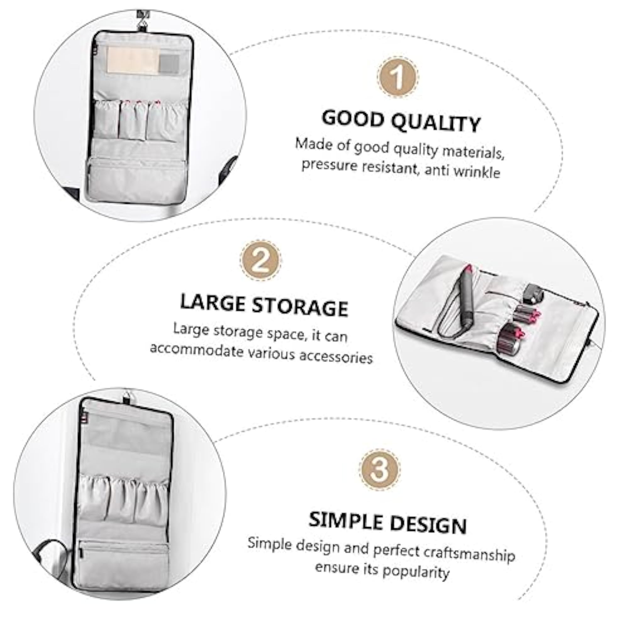 Foldable Travel Toiletry Bag with Hook for Hair Styling