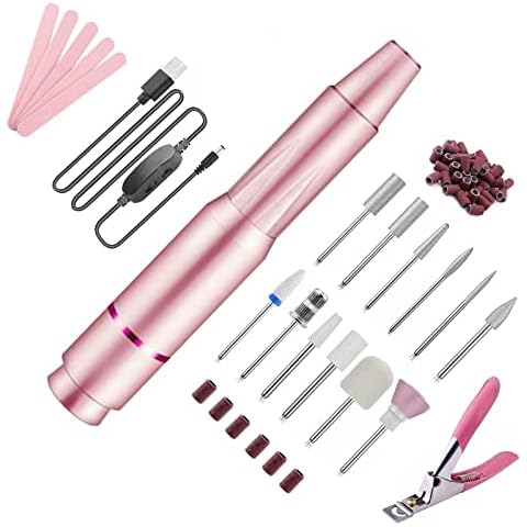 Electric Nail File, HFAN USB Electric Nail Files with Adjustable Speed Portable 13 in 1 Electric Manicure Pedicure Kit Nail Drill for Acrylic Nails, Gel Nails Cover