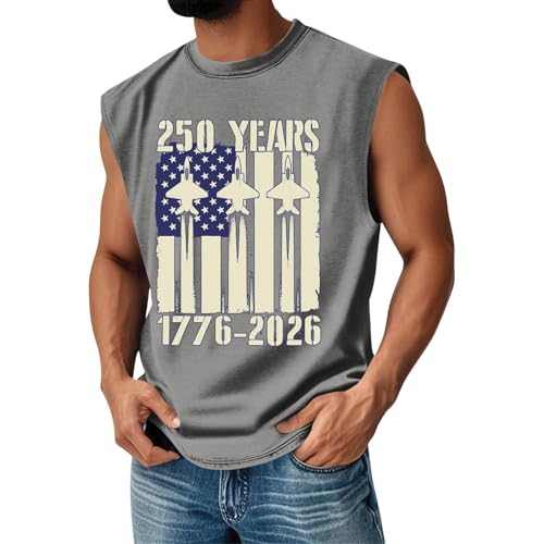 Image of Vest Top for Men Sleeveless Crew Neck Vest Summer American Flag Printed Top Soft Lightweight Breathable T Shirt Fitness Bodybuilding T-Shirts for Independence Day(Grey, XXXXXL)