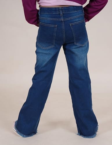 Image of KiddoPanti Girls Bottom Flared Knee Distress Stretchable Denim Jeans with Adjustable Elastic Waist
