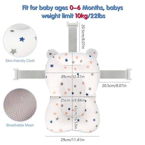 Image of Colorlife Baby Bath Seat Support Net Infant Bathing Seat Support Mat, Adjustable Comfortable Non-Slip Three-Pointed Baby Shower Net Bathtub Sit Up Mesh for Newborn 0-12 Months-Star(No Bathtub)