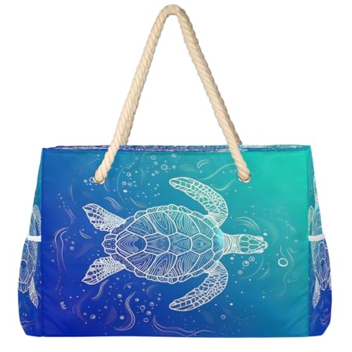 Pardick Beach Bag Ocean Turtle Large Sandproof Beach Tote Bag Top Zipper Closure Pool Bags With Wet Compartment Gym Tote Carry On Weekender Bags,A-17