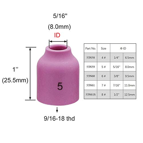 Image of 10PK TIG Gas Lens Alumina Nozzle 53N59 5# 5 /16 inch For SR WP- 9 /20 & 17 /18 /26 | 10PK TIG Gas Lens Alumina Nozzle Ceramic Cup 53N59 5# 5 /16 inch For SR WP- 9 /20 & SR WP-17 /18 /26 TIG Welding Torch