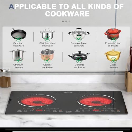 Hobsir Hob 2 Burner Electric Cooktop 110v, Double Electric Stove Burner, 24 Inch Countertop and