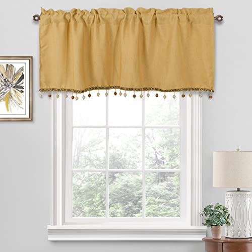 Th3Mys Valances For Windows With Beads Thick Kitchen Curtain Thermal Insulated Room Darkening Rod Pocket Bathroom Living Bedroom Cafe, 52In W X 18In L, Yellow #TOP1