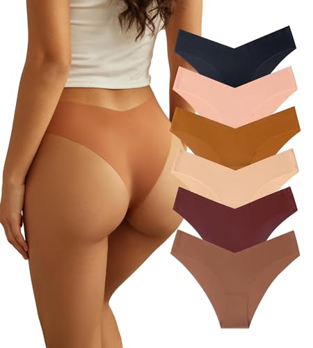 Women Seamless Underwear Soft No Show Stretch Bikini Invisibles Hipster V Cut Panties 6 pack
