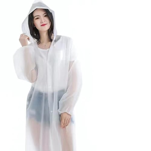 Mikihat Poncho Imperméable Unisexe, Cape de Pluie Adulte avec Capuche, Réutilisable Portable Vêtements de Pluie Homme Femme pour le Cyclisme le Camping les Voyages la Randonnée la Pêche (Blanc) Cover
