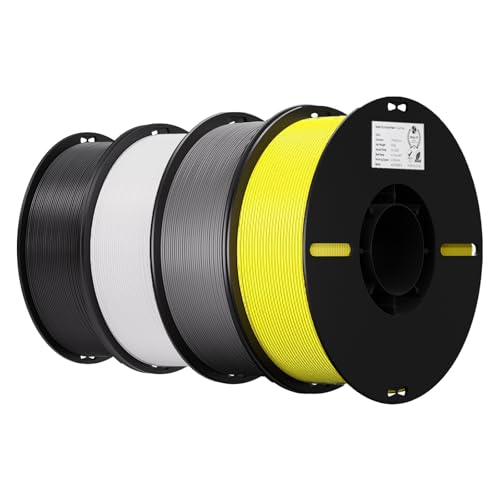 Image of Creality 4 Pack PLA 1.75mm Filament Bundle for 3D Printing with No-Tangling Strong Bonding and Overhang Performance, Accuracy + /- 0.02mm (Black,White,Grey,Yellow)