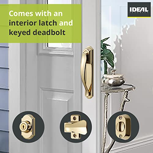 Ideal Security Door Handle With Keyed Deadbolt For Storm And Screen Doors, Bright Brass (4-Piece Set) #TOP2