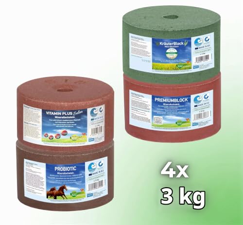 Foto von imima Lecksteine-Bar Premium Set 4X 3kg mit KräuterBlock, PROBIOTIC, MultiVitamin BRONCHIAL, PREMIUMBLOCK Salzleckstein Set 4 x 3 kg - Salzlecksteine für Pferde, Schafe, Ziegen, Wild und Rind