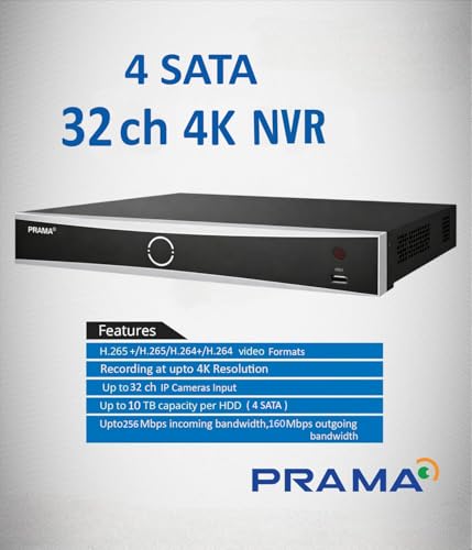 Image of PRAMA PT-NRAS2B32-K4 32 Channel AIsense Network Video Recorder with H.265+ Compression, 4 SATA Interface Supporting HDD up to 10TB Per HDD, 4K HDMI, Upto 256 mbps Incoming Bandwidth.