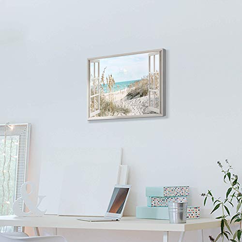 Hardy Gallery Coastal Beach Picture Wall Art: Beach Theme Window Canvas Art Prints Seascape Artwork Small Size For Bathroom (16” X12” X 1 Panel) #TOP3