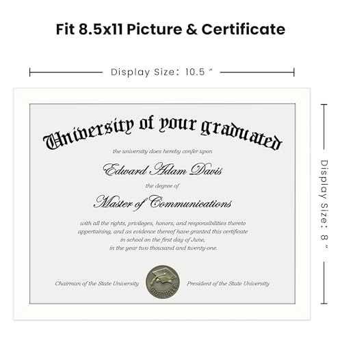 Image of upsimples Certificate Frame, 8.5 by 11 Diploma Frames, 1 Pack, White | Clear Plexiglass, 8.5x11 Document Degree Frames for Gallery Wall and Tabletop, Graduation Gift