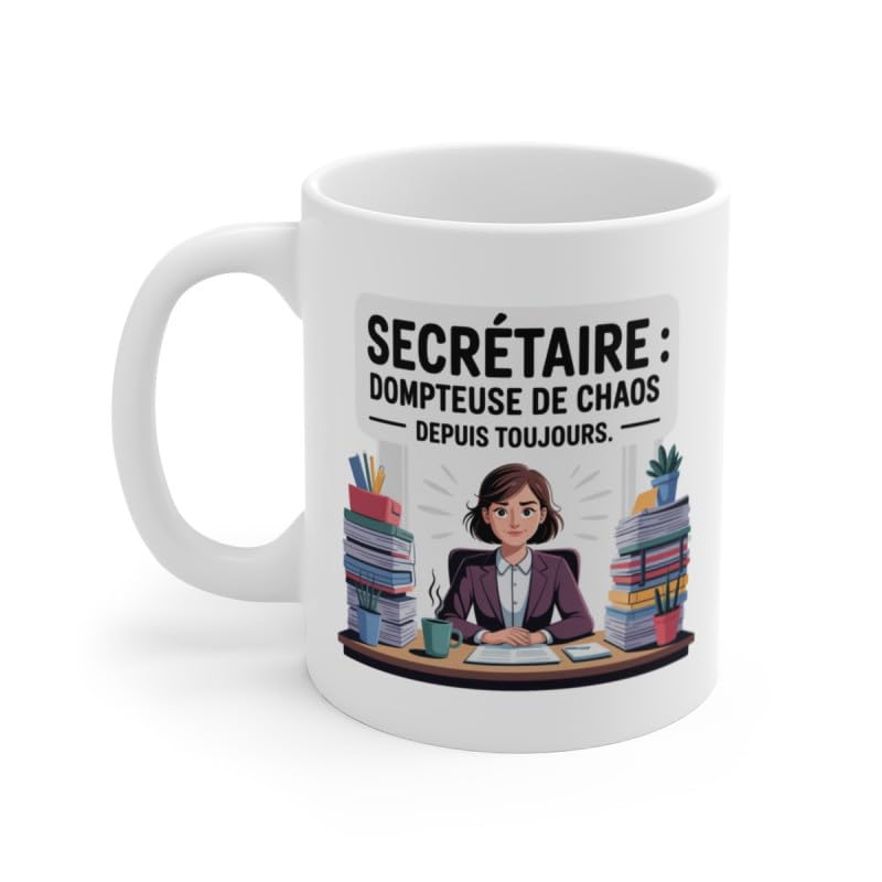 Teecustom Tasse Secrétaire Cadeau – Mug Humour Bureau Femme – Citation Dompteuse de Chaos – Céramique 325ml